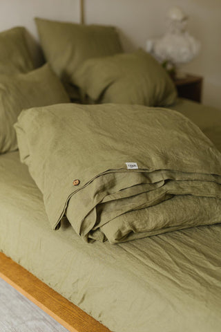 Leinen-Bettbezug-Set, Olive Green