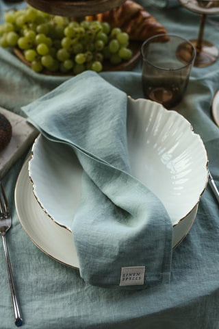 Leinen-Servietten im 4er-Set, Ocean Mint