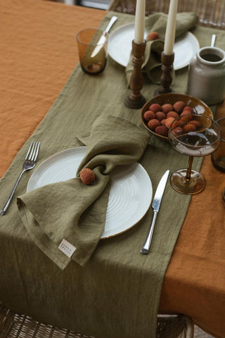 Leinen-Servietten im 4er-Set, Olive Green