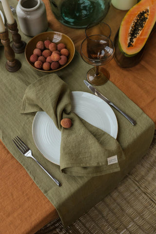 Leinen-Servietten im 4er-Set, Olive Green
