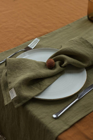 Leinen-Servietten im 4er-Set, Olive Green
