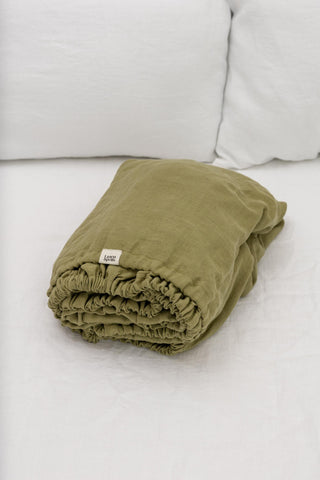 Leinen-Spannbettlaken, Olive Green