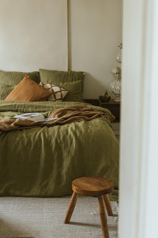 Leinen-Spannbettlaken, Olive Green