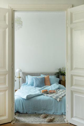 Leinen-Spannbettlaken, Sky Blue
