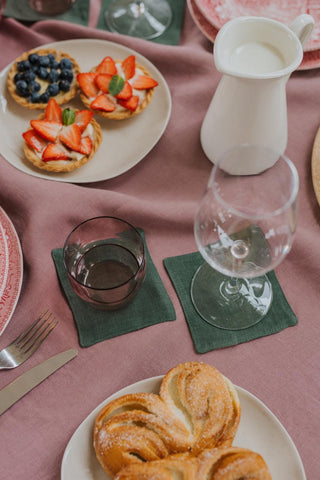 Leinen-Untersetzer im 4er-Set, Forest Green