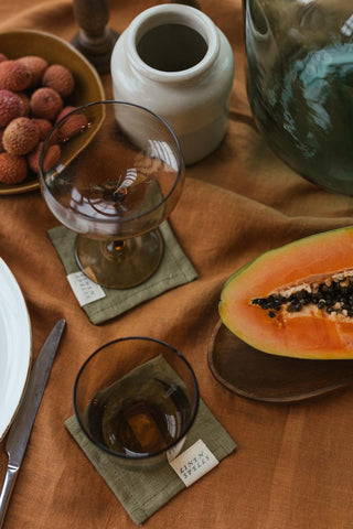 Leinen-Untersetzer im 4er-Set, Olive Green